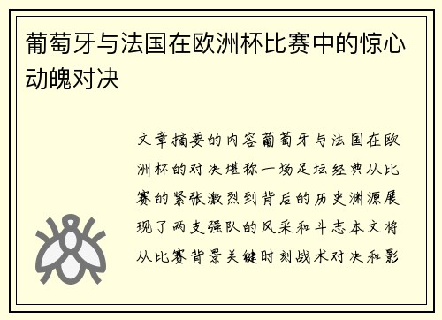 葡萄牙与法国在欧洲杯比赛中的惊心动魄对决