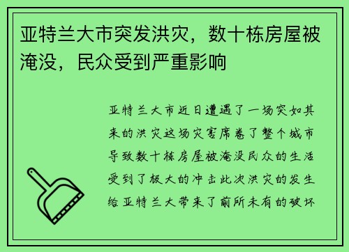 亚特兰大市突发洪灾，数十栋房屋被淹没，民众受到严重影响